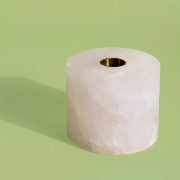 New Discontinued Joanna Buchanan Pedestal Candlestick in Green&Rose Quartz - Picture 2 of 6